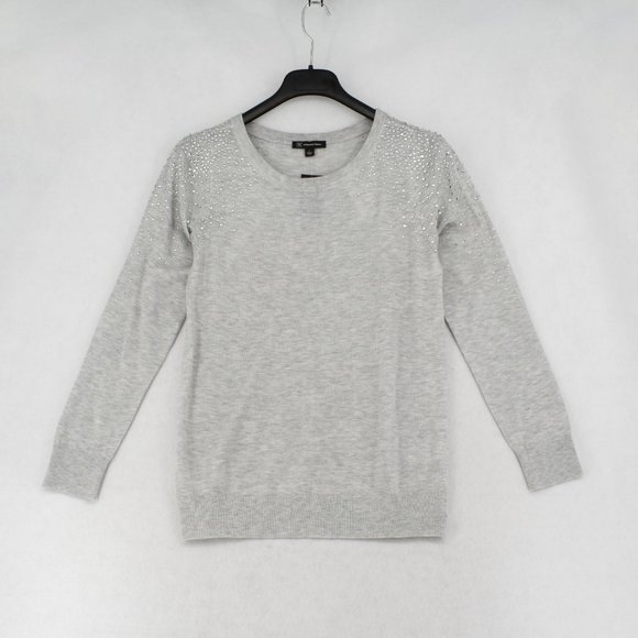 INC Sweater Womens Rhinestone Embellished Shoulder Pullover Sweater Heather Gray - Picture 8 of 8